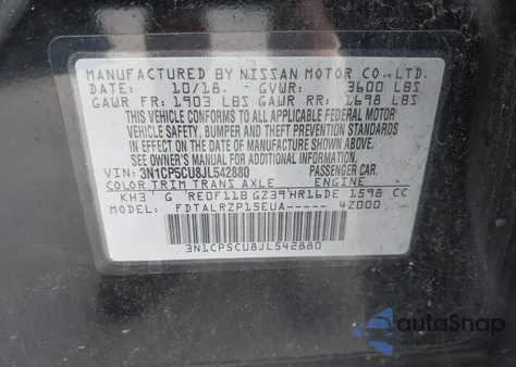 2018 Nissan Kicks S из США, поврежденный, VIN 3N1CP5CU8JL542880